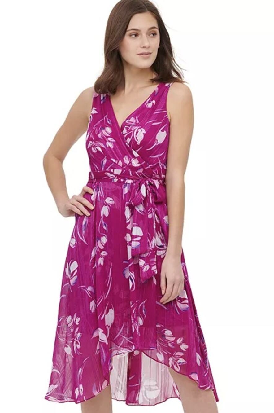 DKNY Purple Floral Fit & Flare Midi Dress Sleeveless Size 4